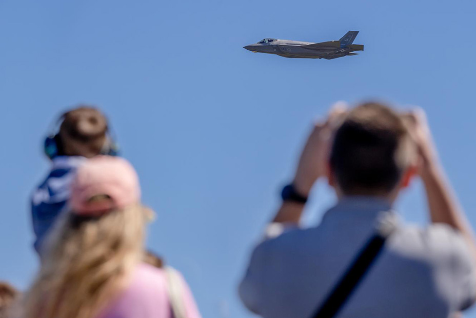 F-35 performing at the Flying Display while spectators watch