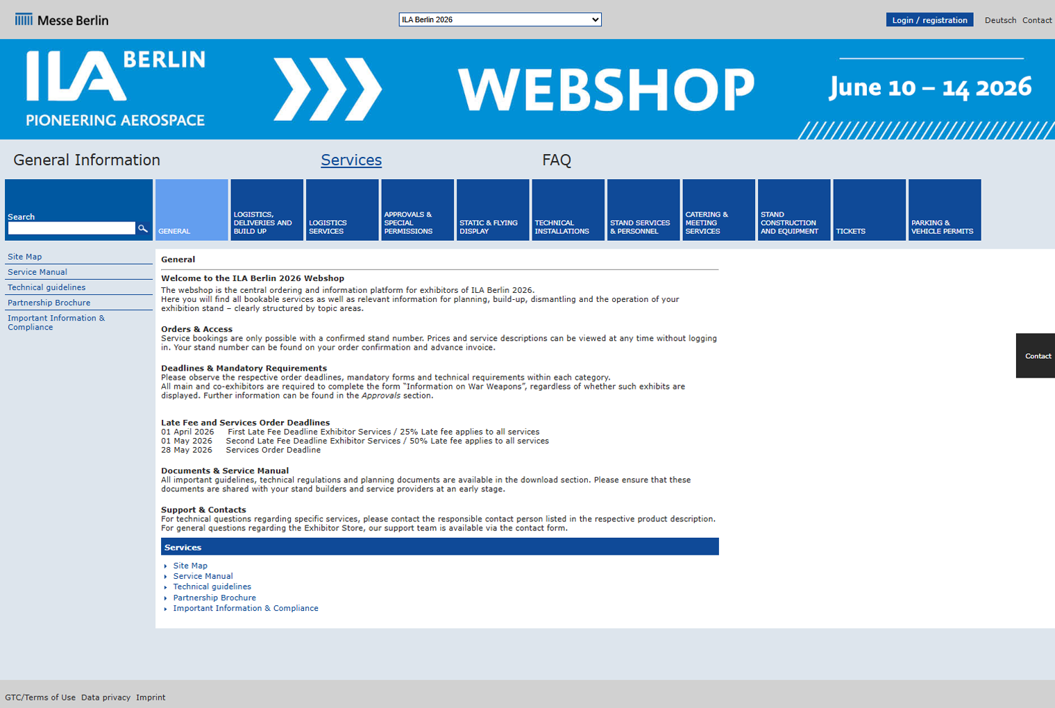 ILA Berlin Exhibitor Webshop – service categories and booking options